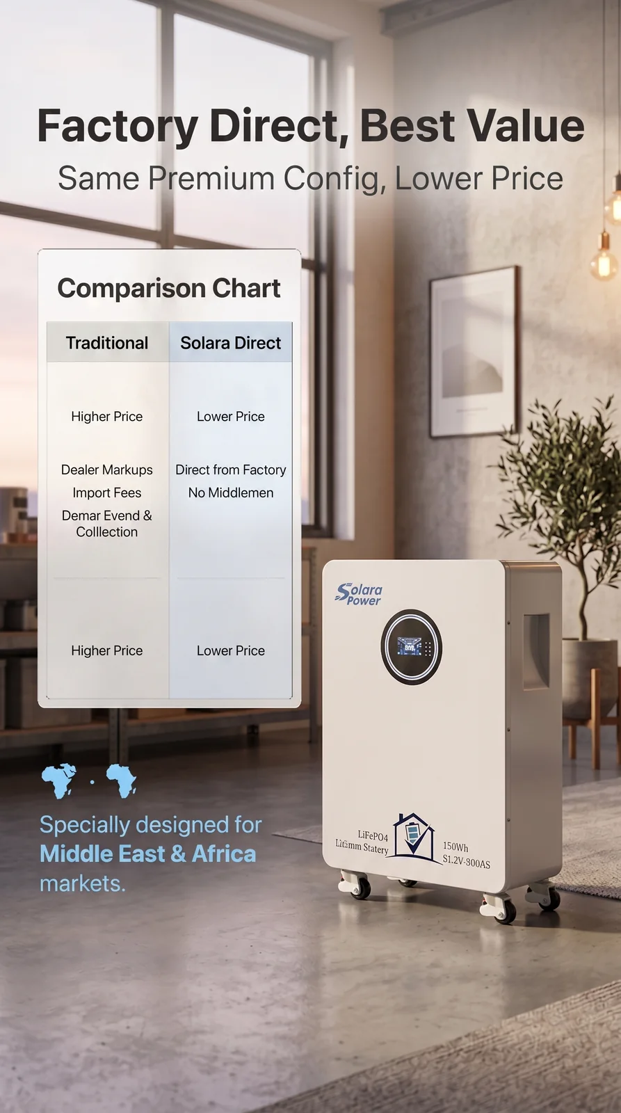 Solara Power 15 kWh LiFePO4 home energy storage battery promotional image 1