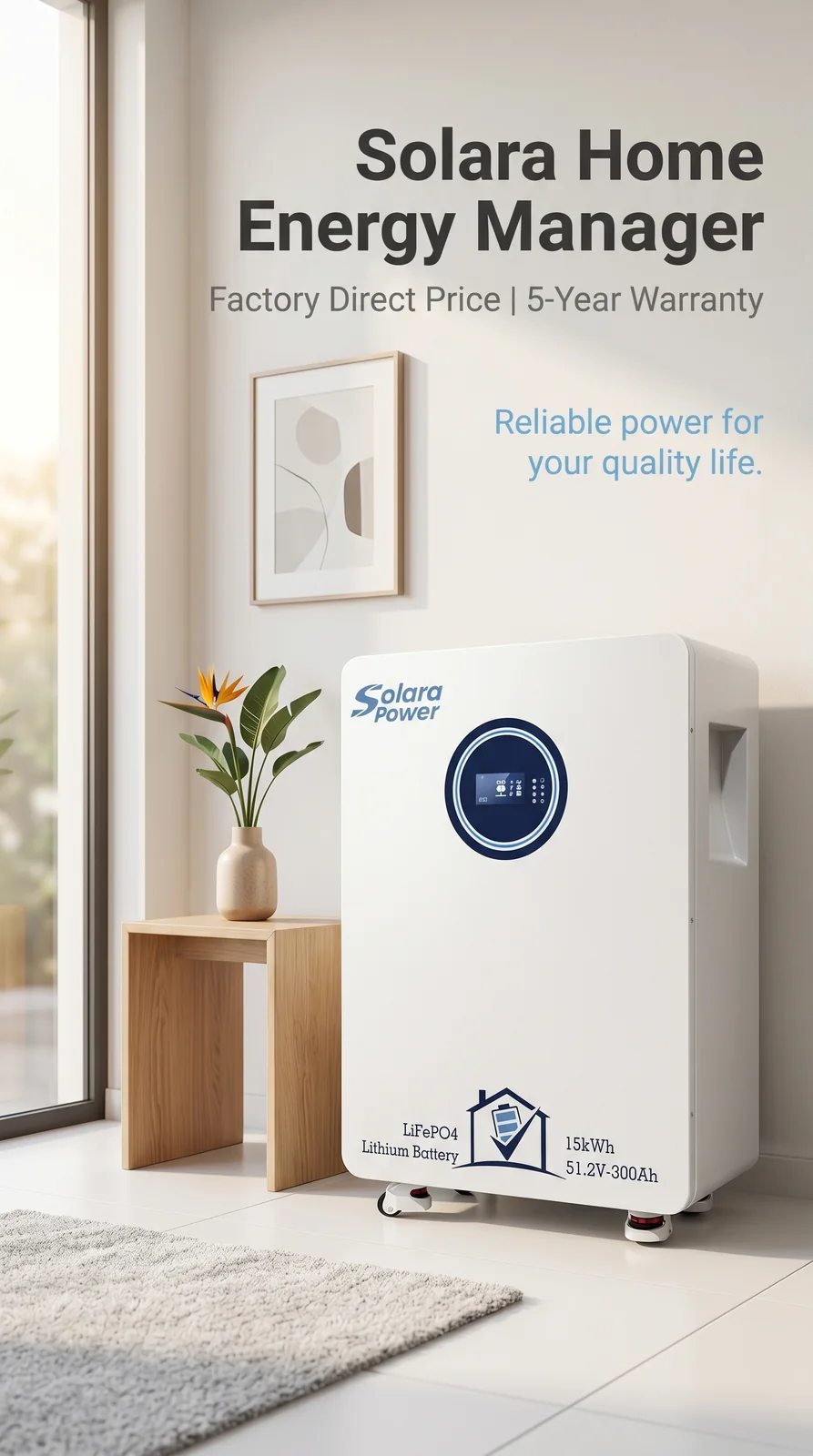 Solara Power 15 kWh LiFePO4 home energy storage battery promotional image 2