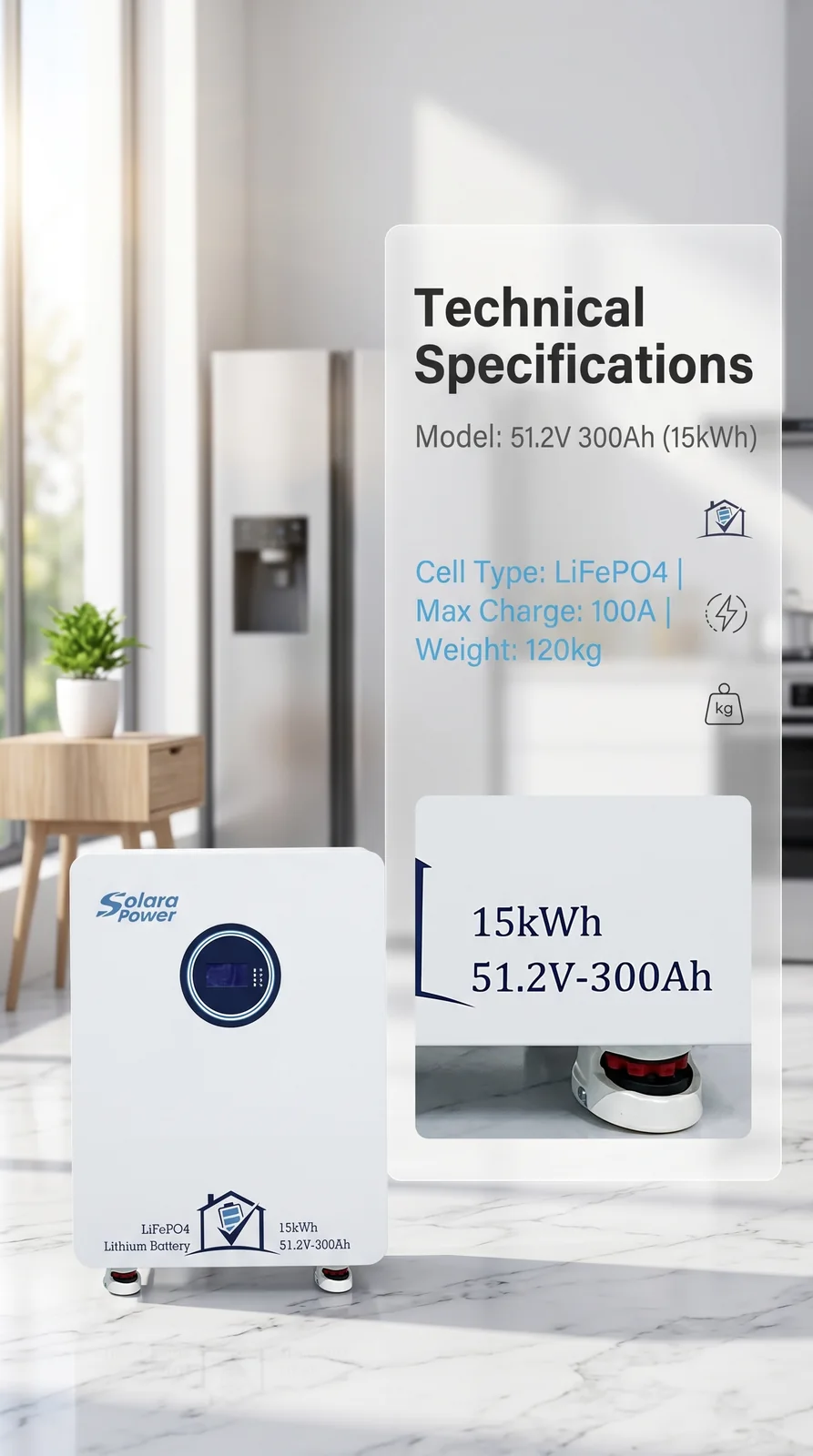 Solara Power 15 kWh LiFePO4 home energy storage battery promotional image 5