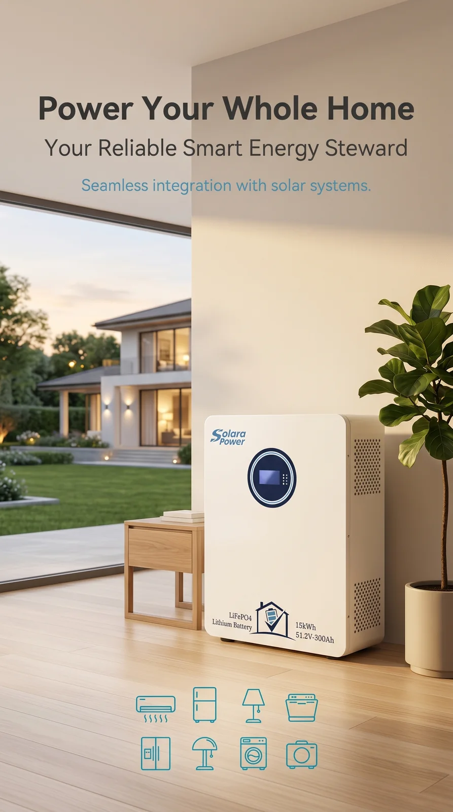 Solara Power 15 kWh LiFePO4 home energy storage battery promotional image 6